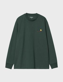 Camiseta Carhartt WIP L/S American Script Kale Green