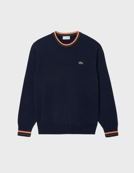 Jersei Lacoste Crewneck Sweater Bleu Marine Marron