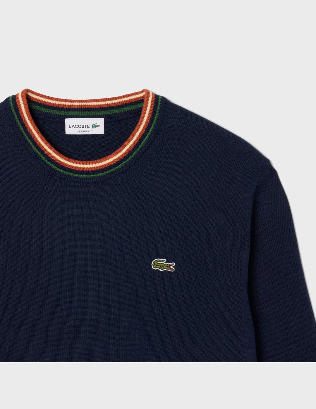 Jersei Lacoste Crewneck Sweater Bleu Marine Marron
