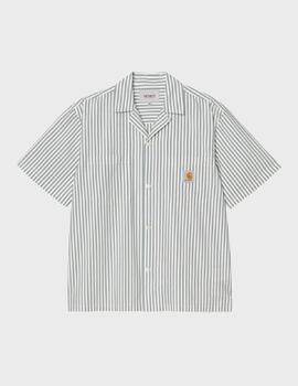 Camisa Carhartt WIP S/S Leavel Stripe, Blue Rvr/Wx