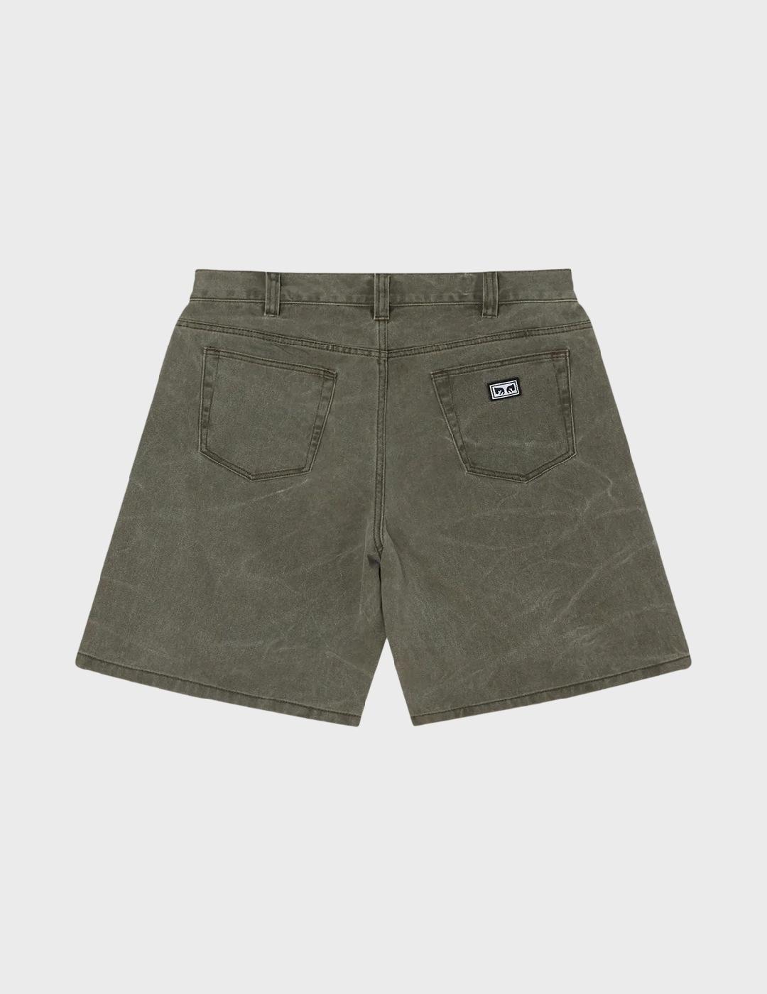 Pantalón Obey Bigwig baggy short black olive wrinkle wash