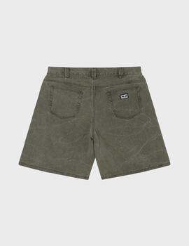 Pantalón Obey Bigwig baggy short black olive wrinkle wash